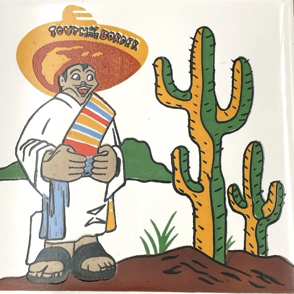 Vintage 1970s Cast Iron‎ Teapot Trivet Mexican Cactus Tile South of the Border